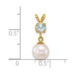 14k Polished 7-8mm Round White Freshwater Cultured Pearl Dangle and Blue Topaz Pendant - Image 4