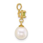 14k Polished 7-8mm Round White Freshwater Cultured Pearl Dangle and Peridot Pendant - Image 2