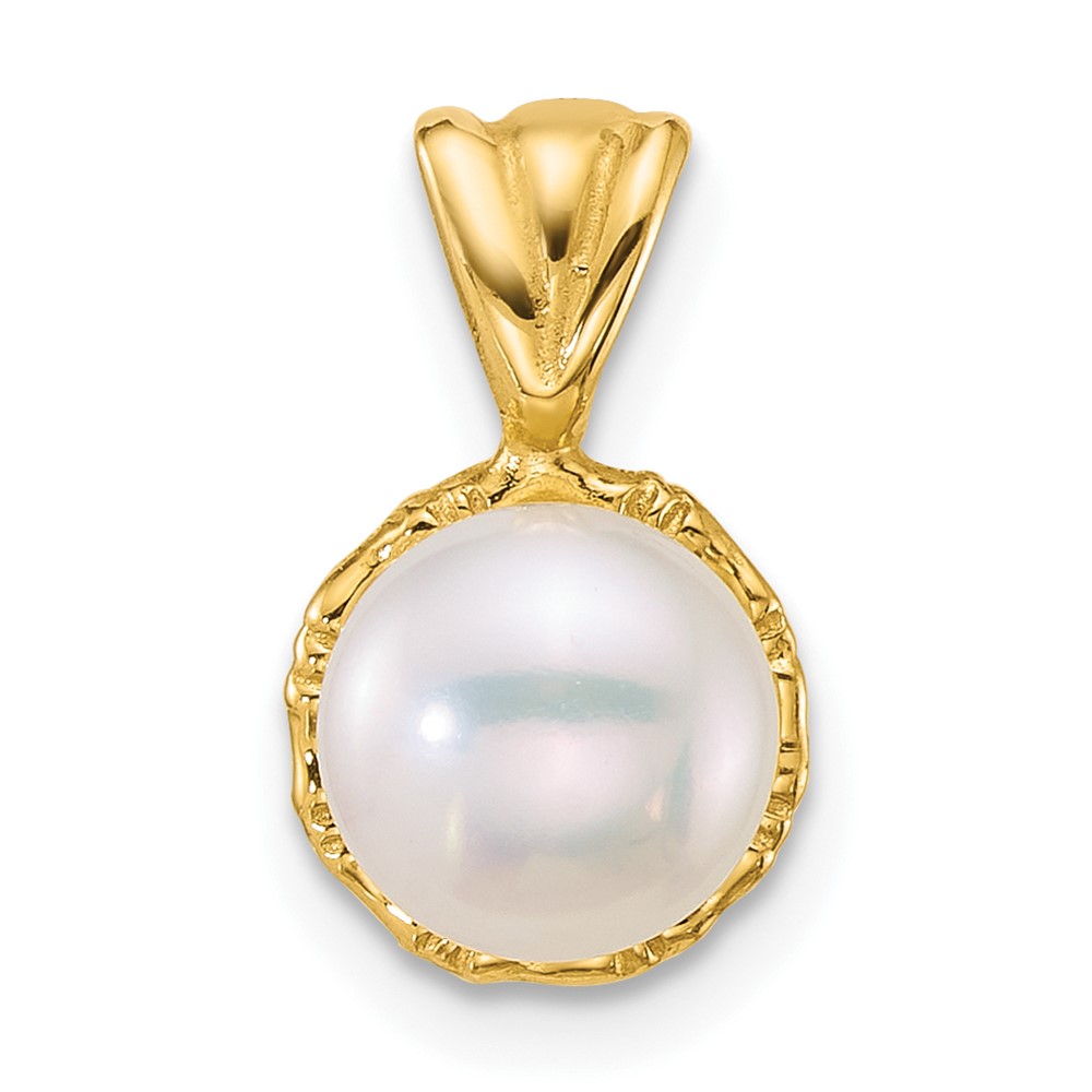 XF885.jpg 14k Polished 7-8mm Button White Freshwater Cultured Pearl Pendant - Image 1