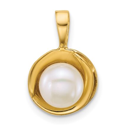 14k Polished 6-7mm Button White Freshwater Cultured Pearl Pendant