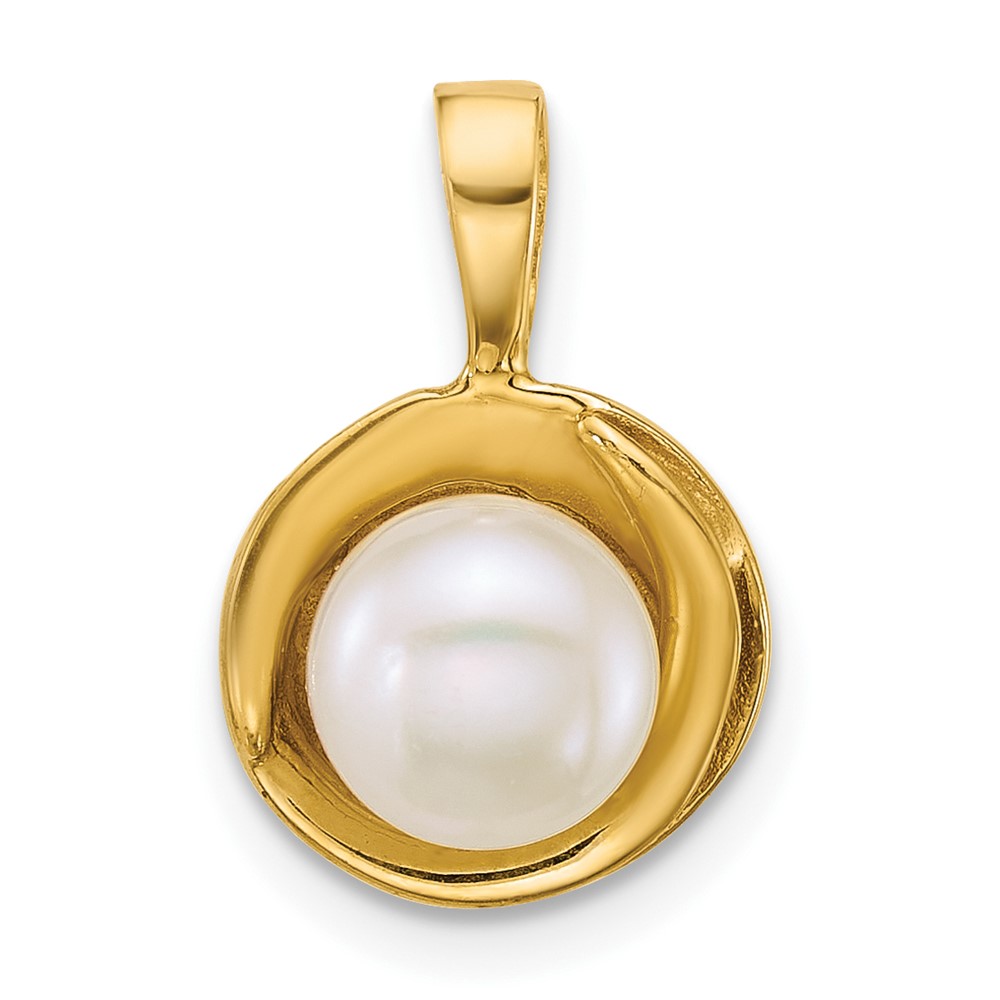 XF886.jpg 14k Polished 6-7mm Button White Freshwater Cultured Pearl Pendant - Image 1