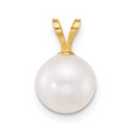 14k Polished 8-9mm Round White Freshwater Cultured Pearl Pendant - Image 3