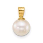 14k Polished 7-8mm Round White Freshwater Cultured Pearl Pendant