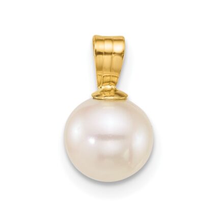 14k Polished 7-8mm Round White Freshwater Cultured Pearl Pendant