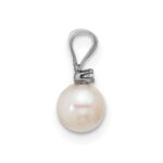 14k White Gold 5-6mm White Round Akoya Saltwater Cultured Pearl and .01 Carat Diamond Pendant - Image 2