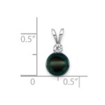 14k White Gold 7-8mm Black Round Akoya Saltwater Cultured Pearl and 1/20 Carat Diamond Pendant - Image 2