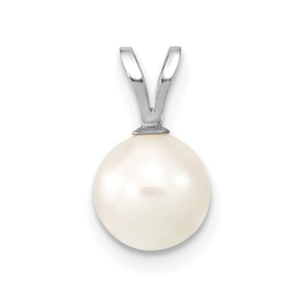 14k White Gold 7-8mm White Round Akoya Saltwater Cultured Pendant