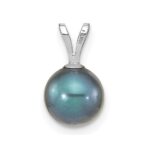 14k White Gold 7-8mm Round Black Akoya Saltwater Cultured Pendant - Image 4