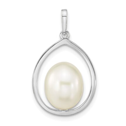 14K White Gold 8-9mm White Rice Freshwater Cultured Pearl Teardrop Pendant