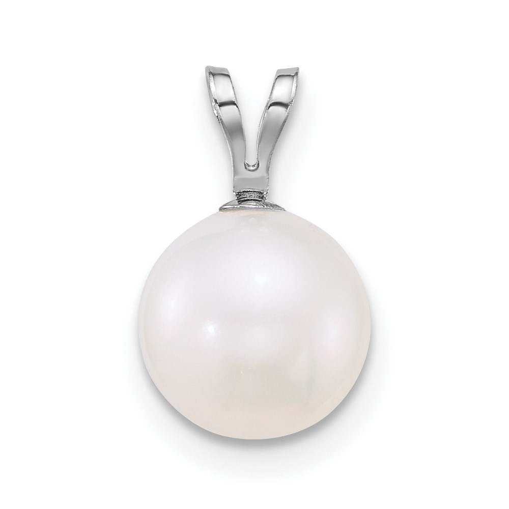 XFW887.jpg 14k White Gold Polished 8-9mm Round White Freshwater Cultured Pearl Pendant - Image 1