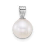 14k White Gold Polished 7-8mm Round White Freshwater Cultured Pearl Pendant
