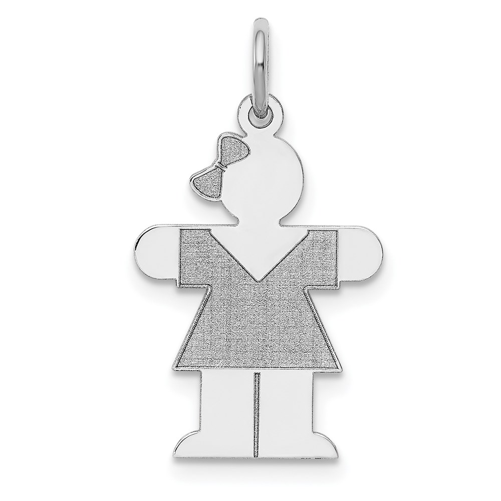 XK1095W.jpg 14k White Gold The Kids Small Girl with Bow Engravable Hugs Charm - Image 1