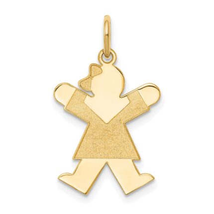 14k The Kids Small Girl with Bow Engravable Joy Charm