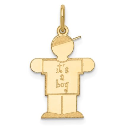 14k The Kids Small It's a Boy Engravable Hugs Charm