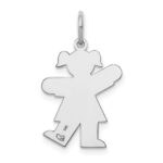14k White Gold The Kids Small Girl with Ponytails Engravable Kiss Charm - Image 4