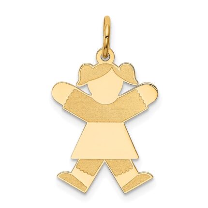 14k The Kids Small Girl with Ponytails Engravable Joy Charm