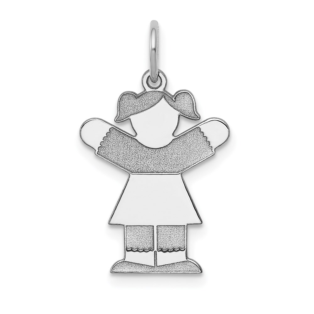 XK1110W.jpg 14k White Gold The Kids Small Girl with Ponytails Engravable Love Charm - Image 1