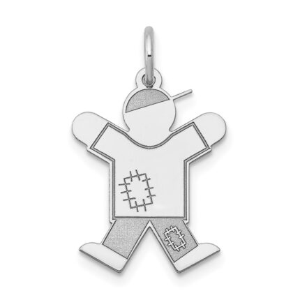 14k White Gold The Kids Small Patches Boy Engravable Joy Charm