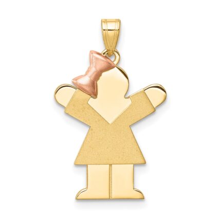 14k Two-tone The Kids Small Girl with Bow on Left Engravable Love Charm