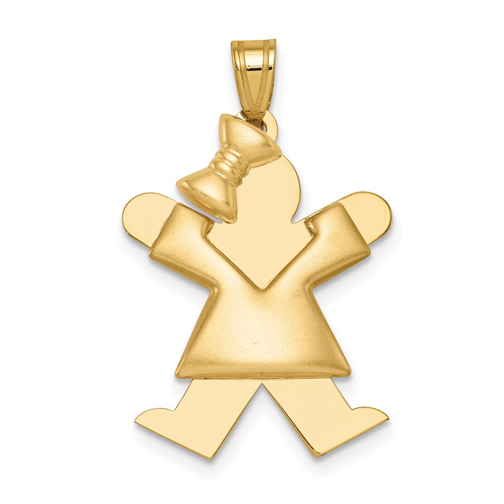 XK234.jpg 14k The Kids Puffed Girl with Bow on Left Engravable Joy Charm - Image 1