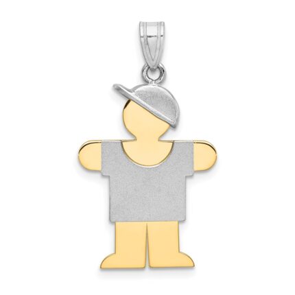 14k Two-tone The Kids Medium Boy with Hat on Right Engravable Hugs Charm