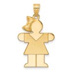 14k The Kids Solid Engravable Medium Girl with Bow on Left Hugs Charm