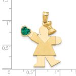 14k The Kids Girl with Green CZ May Birthstone Engravable Kiss Charm - Image 2
