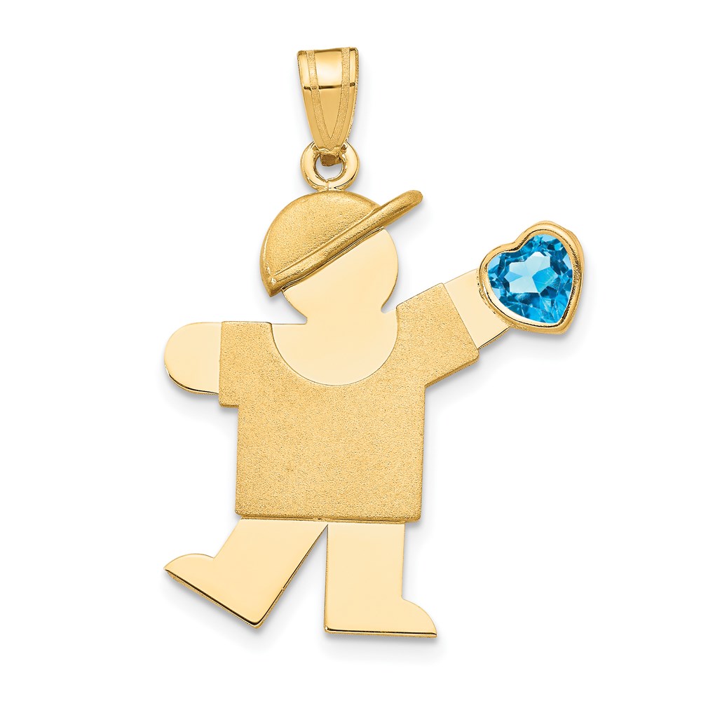 XK265DEC.jpg 14k The Kids Boy with Blue CZ December Birthstone Engravable Kiss Charm - Image 1