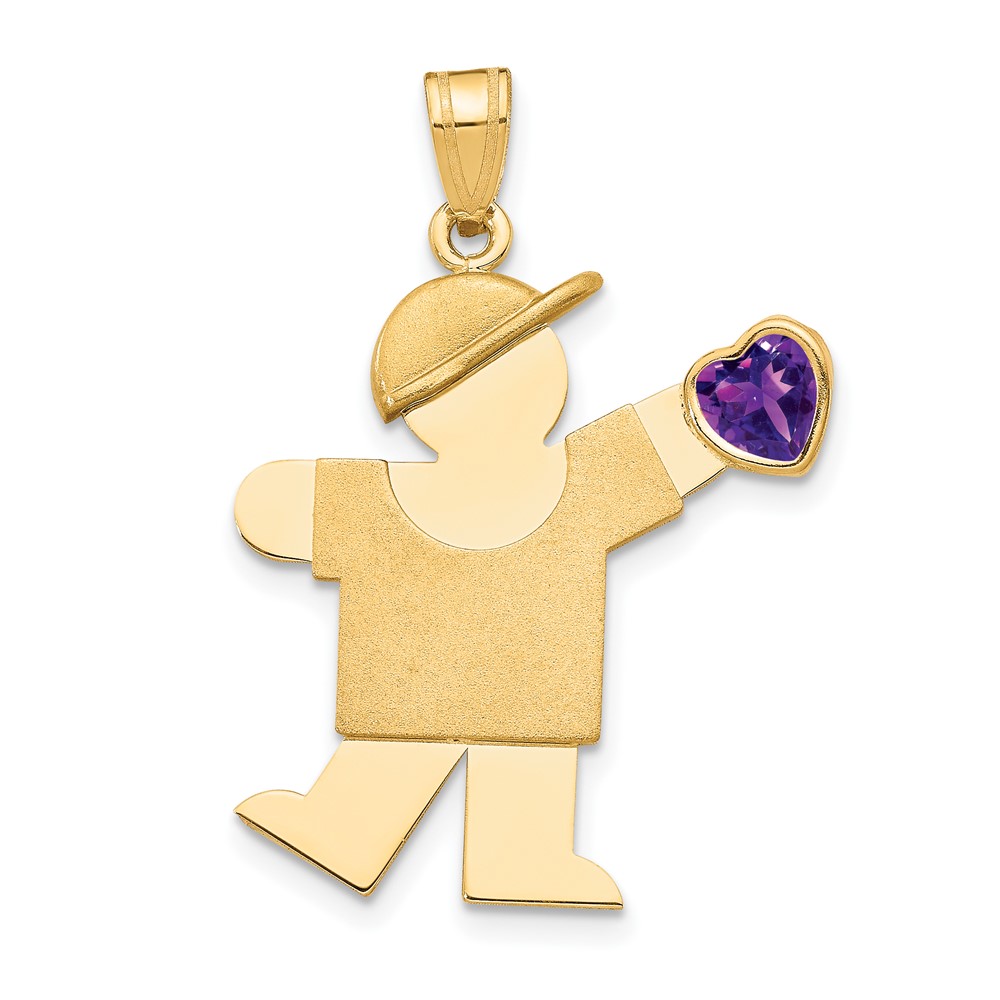 XK265FEB.jpg 14k The Kids Boy with Purple CZ February Birthstone Engravable Kiss Charm - Image 1