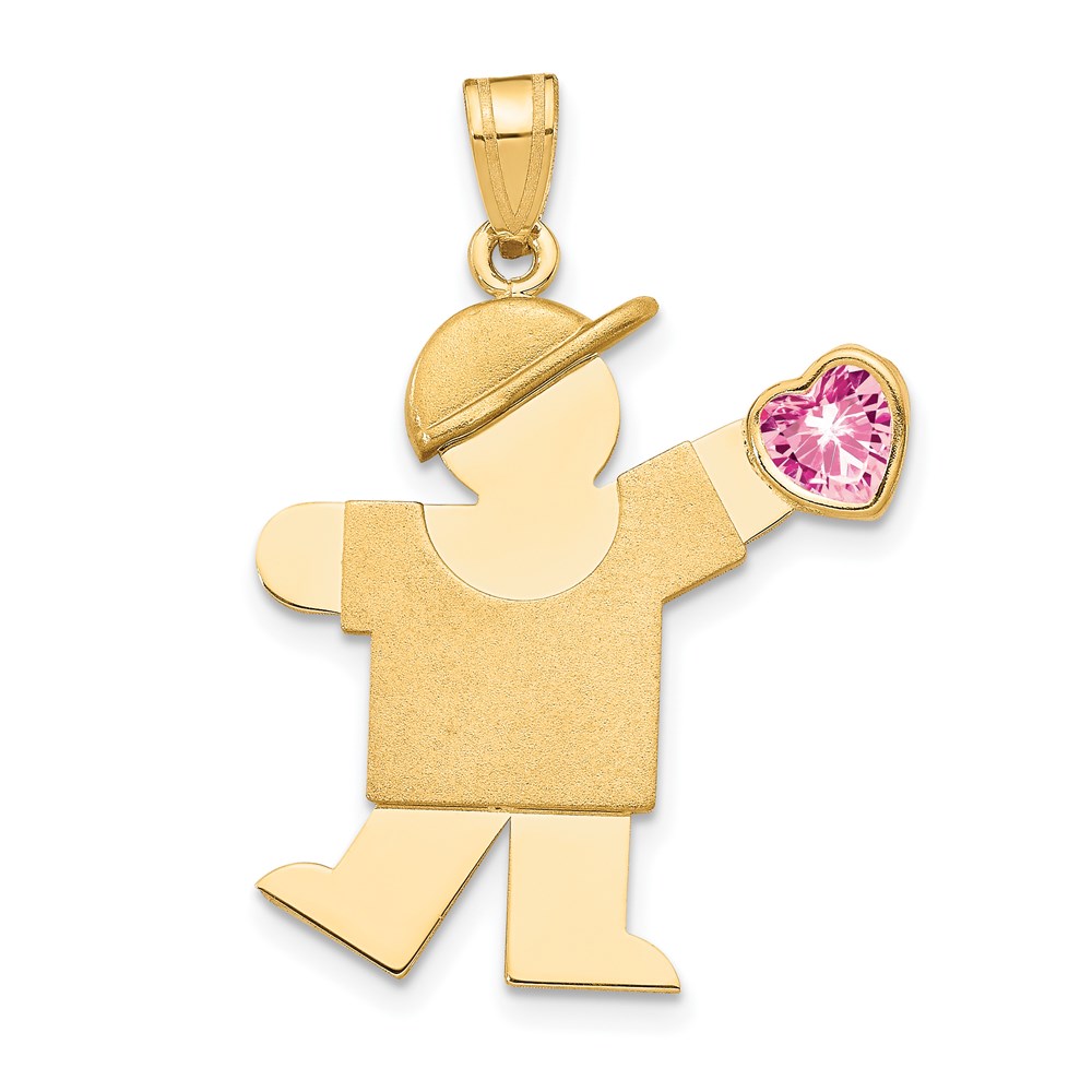 XK265OCT.jpg 14k The Kids Boy with Pink CZ October Birthstone Engravable Kiss Charm - Image 1