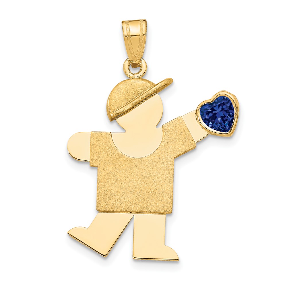 XK265SEP.jpg 14k The Kids Boy with Dark Blue CZ September Birthstone Engravable Kiss Charm - Image 1