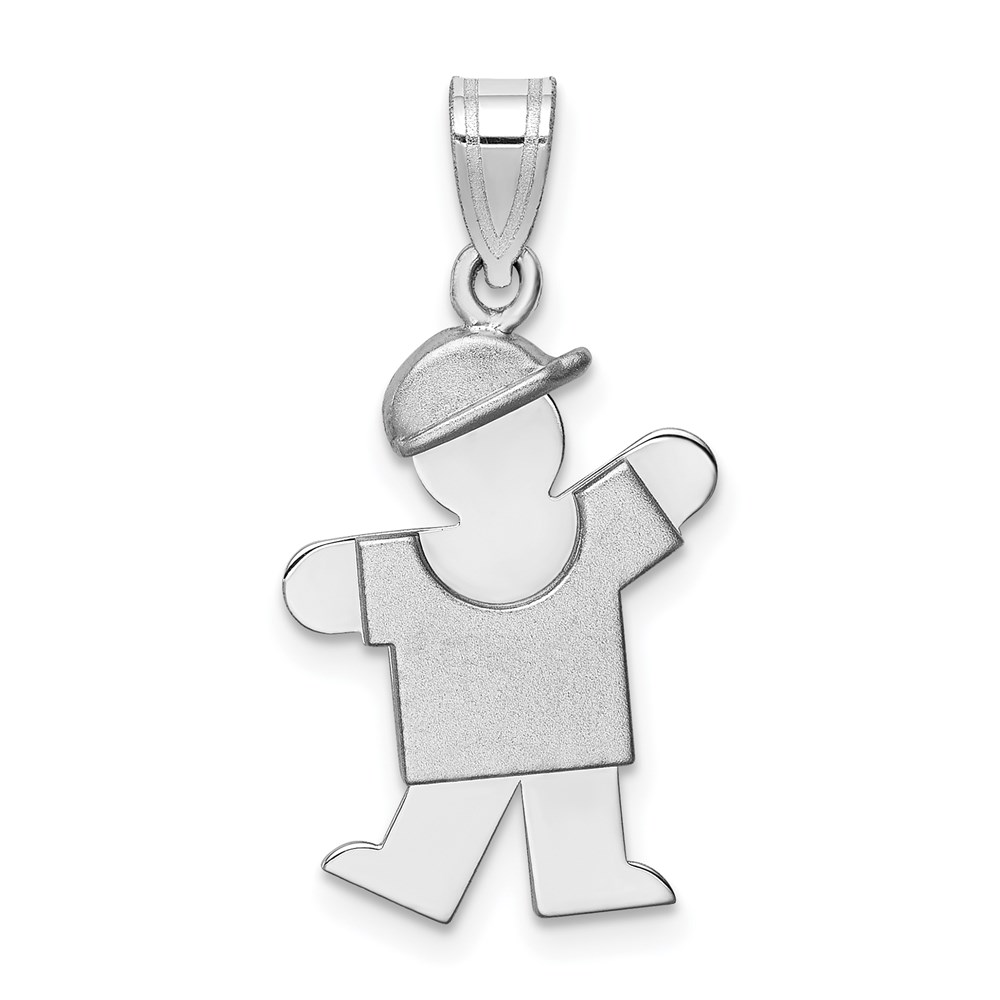 XK302.jpg 14k White Gold The Kids Small Boy with Hat on Left Engravable Kiss Charm - Image 1