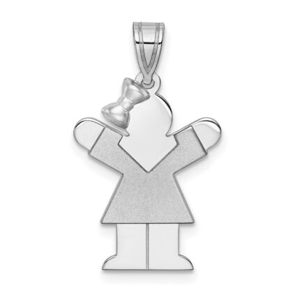 14k White Gold The Kids Small Girl with Bow on Left Engravable Love Charm