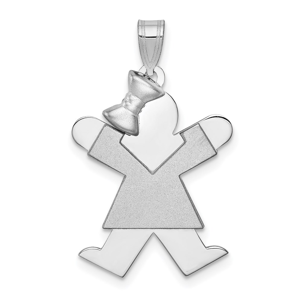 XK321.jpg 14k White Gold The Kids Medium Girl with Bow on Left Engravable Joy Charm - Image 1