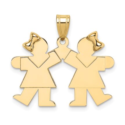 14k The Kids Solid Engravable Small Double Girls Kiss Charm