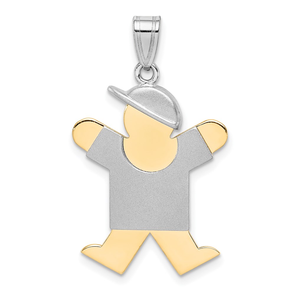 XK416.jpg 14k Two-tone The Kids Medium Boy with Hat on Right Engravable Joy Charm - Image 1