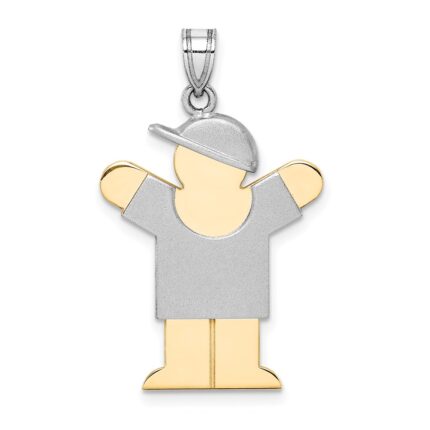 14k Two-tone The Kids Medium Boy with Hat on Right Engravable Love Charm