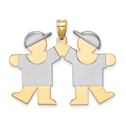 14k Two-tone The Kids Medium Double Boys Engravable Kiss Charm