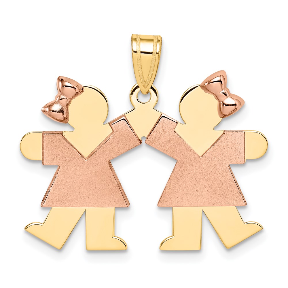 XK423.jpg 14k Two-tone The Kids Small Double Girls Engravable Kiss Charm - Image 1