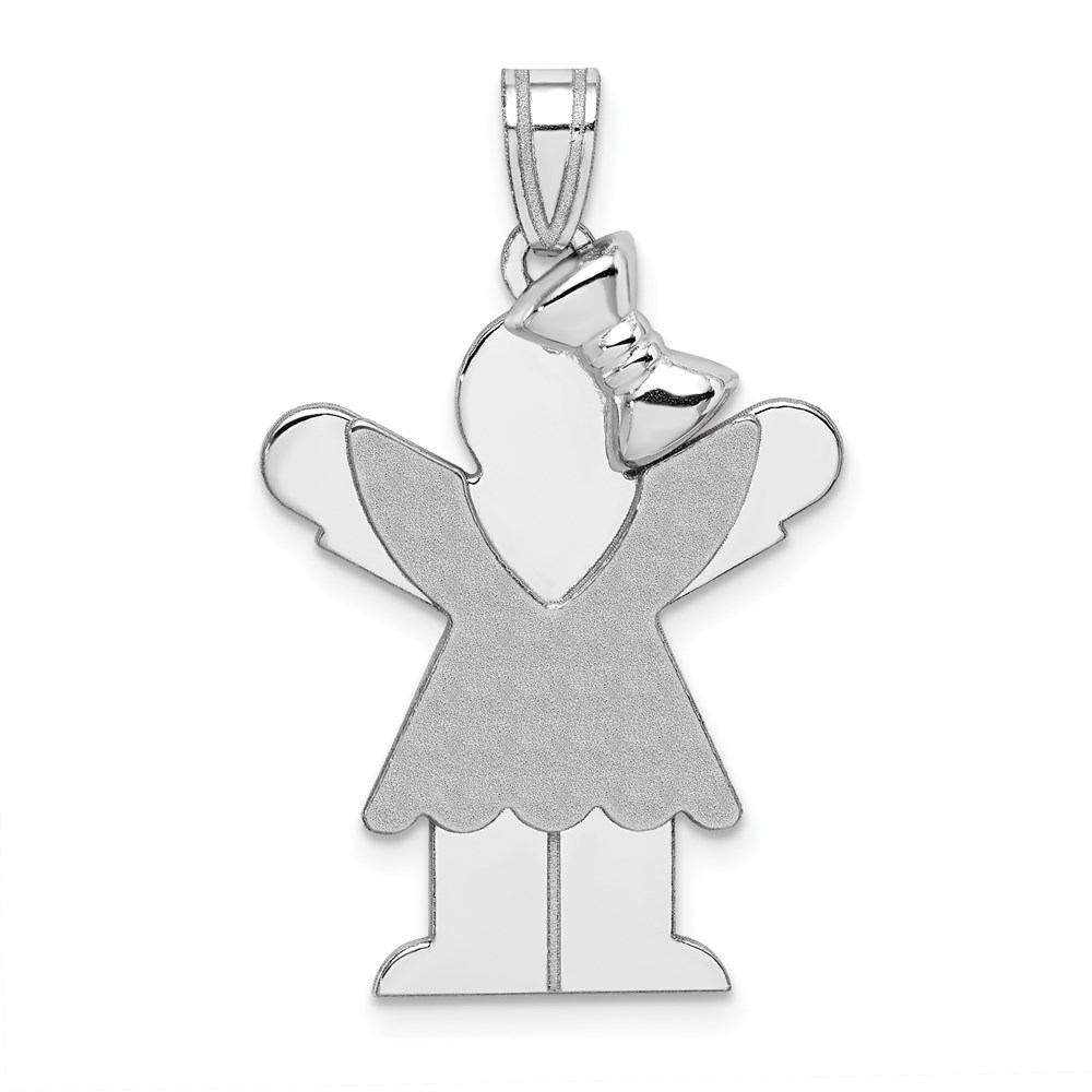 XK427.jpg 14k White Gold The Kids Medium Girl with Ruffles and Bow on Right Engravable Love Charm - Image 1