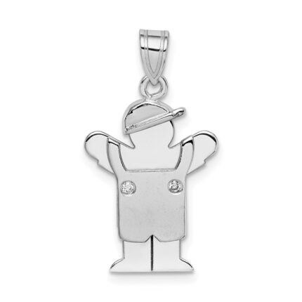 14k White Gold The Kids Small Boy in Overalls with Hat on Left AA Diamond Love Charm