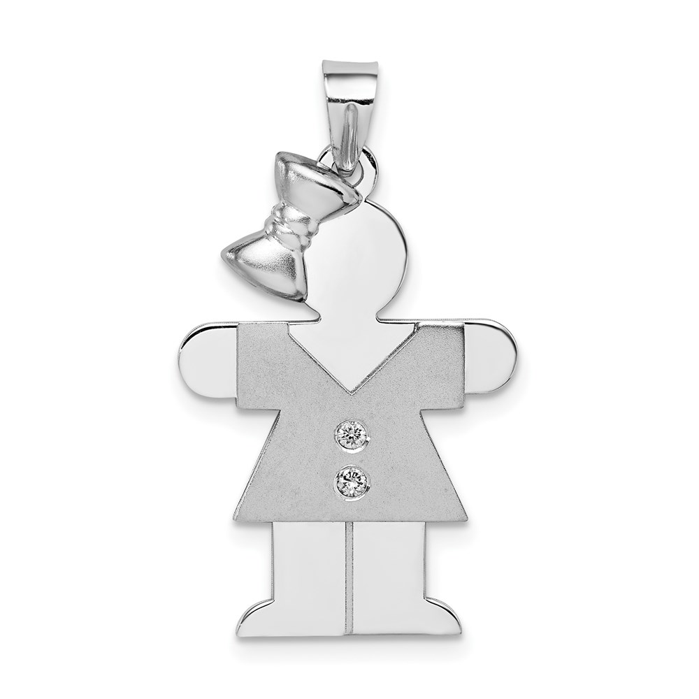 XK442AA.jpg 14k White Gold The Kids Medium Girl with Bow on Left AA Diamond Hugs Charm - Image 1