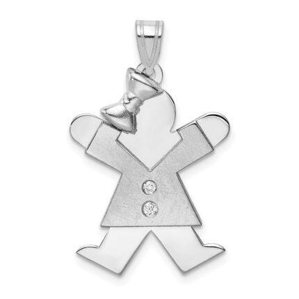 14k White Gold The Kids Medium Girl with Bow on Left AA Diamond Joy Charm