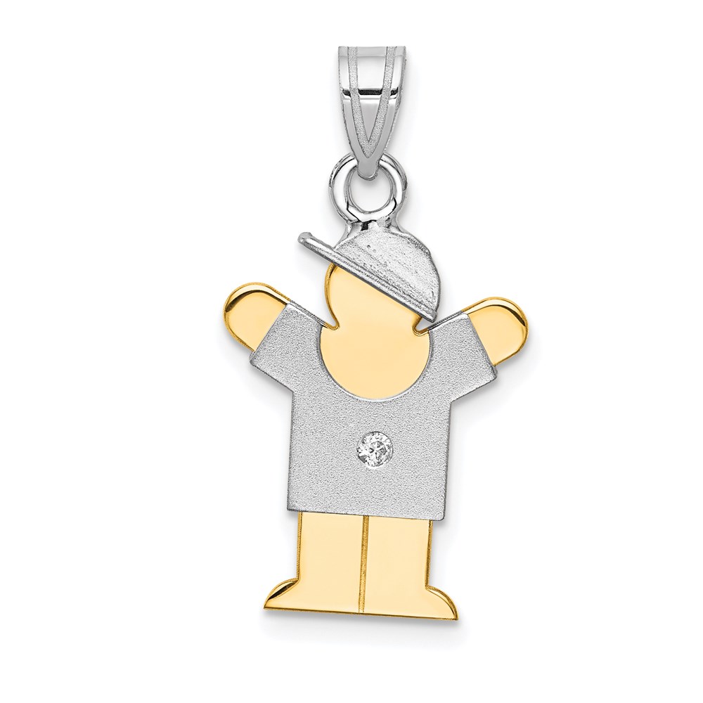 XK505AA.jpg 14k Two-tone The Kids Small Boy with Hat on Right AA Diamond Love Pendant - Image 1