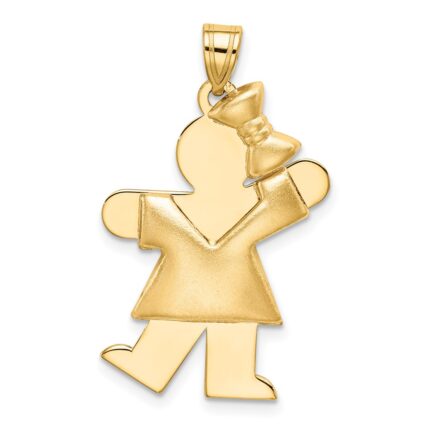 14k The Kids Puffed Girl with Bow on Right Engravable Kiss Charm