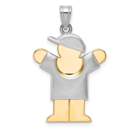 14k Two-tone The Kids Medium Puffed Boy with Hat on Right Engravable Love Charm