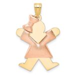 14k Two-tone The Kids Medium Puffed Girl with Bow on Left Engravable Joy Charm