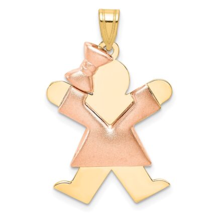 14k Two-tone The Kids Medium Puffed Girl with Bow on Left Engravable Joy Charm