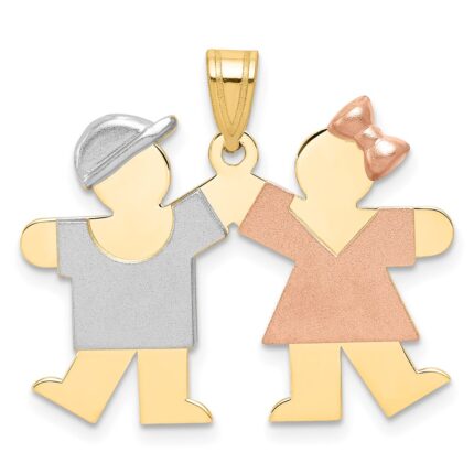 14k Tri-color The Kids Small Boy on Left and Girl on Right Engravable Kiss Charm
