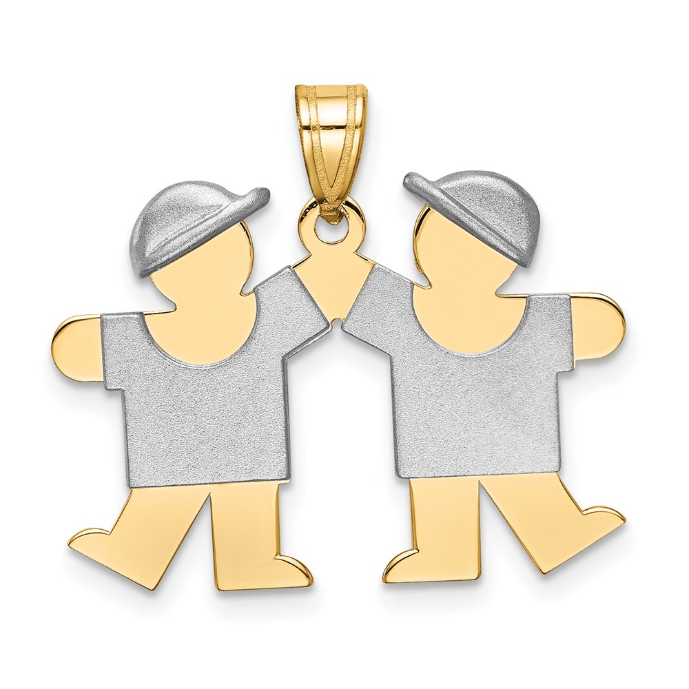XK732.jpg 14k Two-tone The Kids Small Double Boys Engravable Kiss Charm - Image 1